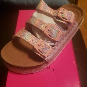 Kensie Girls Pink Chevron Tri-Strap Sandal